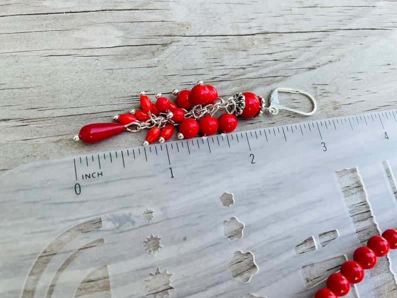 Valentines day Red coral statement earrings gift for women, mom birthday gift gemstone cluster earrings, unique gift for her dangle earrings image 9