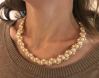Swarovski pearl necklace, wedding jewelry Wedding necklace, Crystal layered necklace, Statement Necklace bridal, christmas gifts for her mom