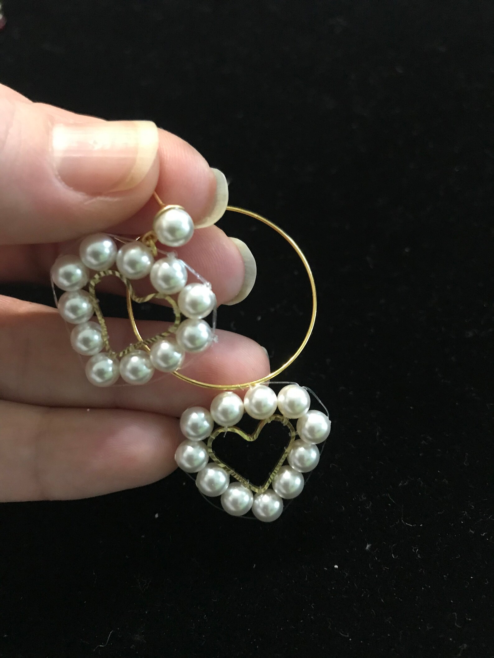 F HEART PEARL GOLD EARRINGS