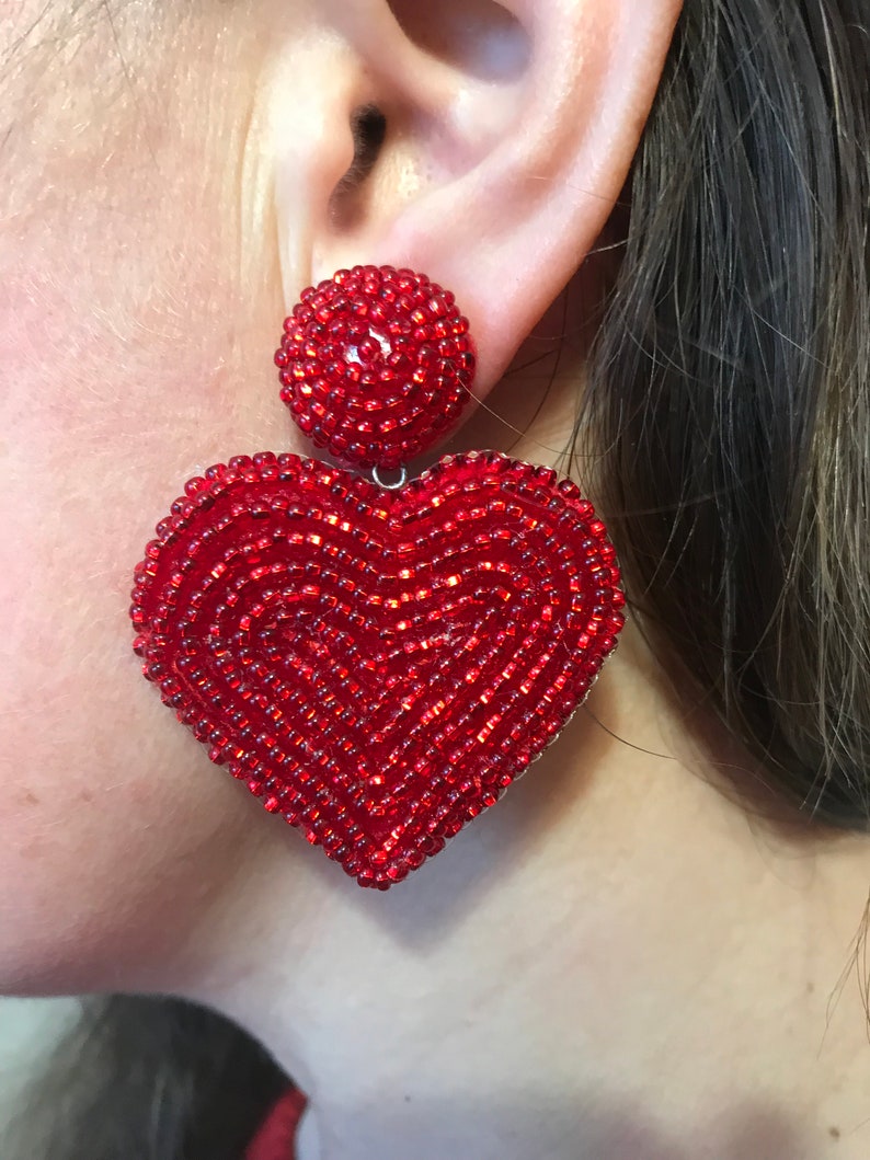 Heart Earrings Women's Drop Clipon Earrings Handmade Etsy