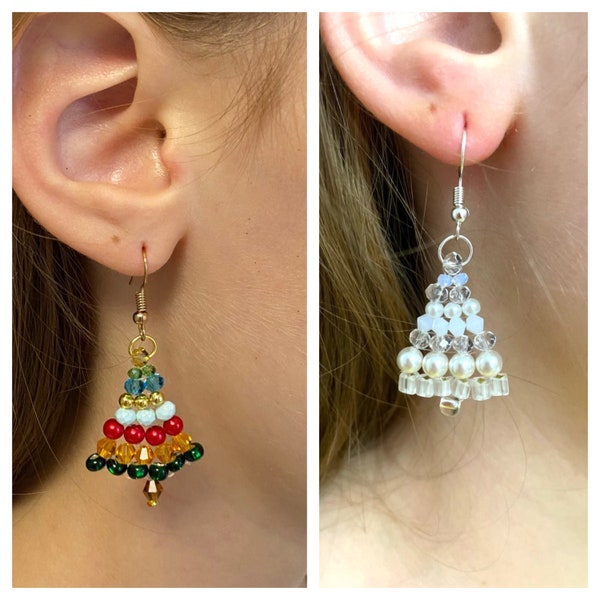 Christmas tree earrings, Christmas gifts for teenage girls, Swarovski crystal Christmas earrings dangle Festive earrings, gifts under 20