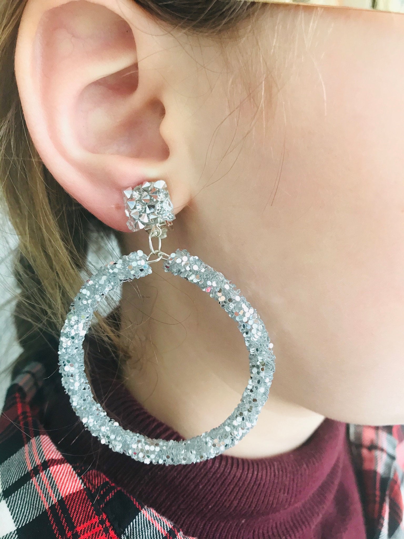 Rhinestone sequin Earrings Round hoop earrings HEART Hoop Etsy