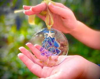 Starfish & Sea Glass Christmas Ornament: Family Name Personalized Housewarming Coastal Decor