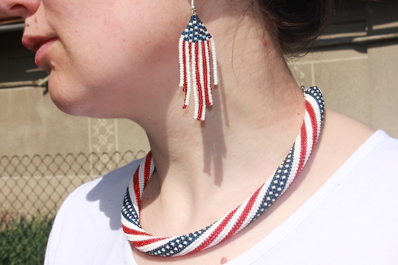 4th July jewelry birthday gifts for grandma mom, american flag necklace, patriotic jewelry, labor Day sale, patriotic beaded choker for wife image 8