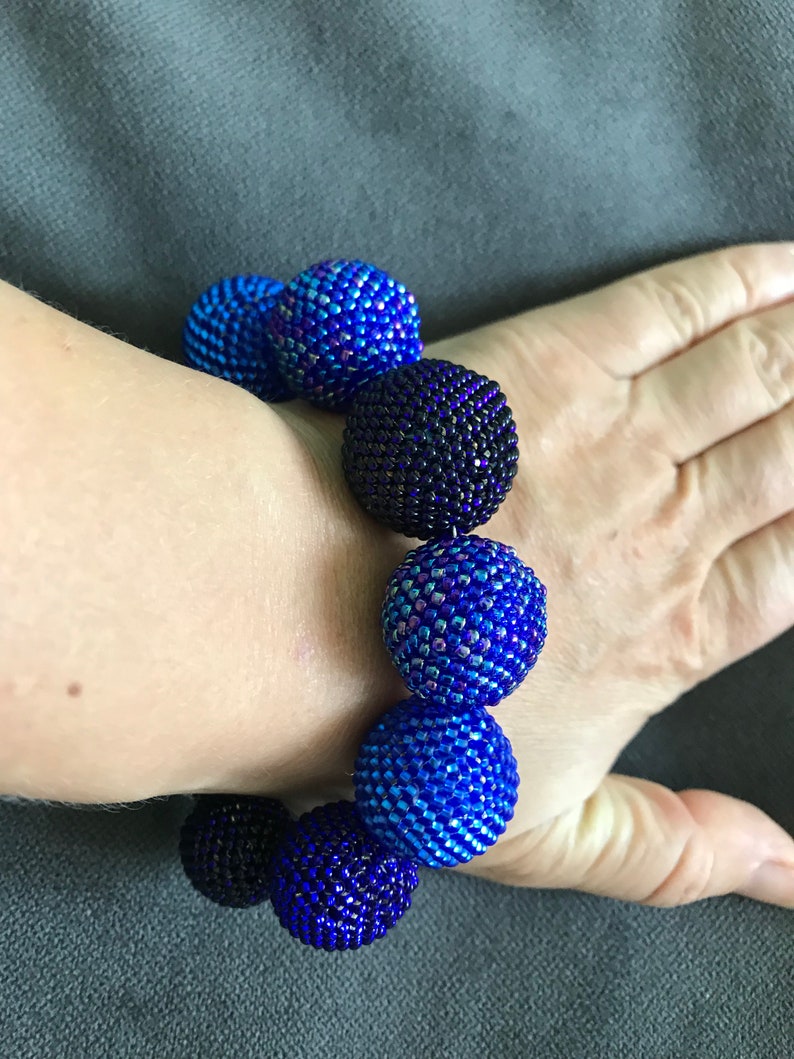 Beaded bracelet. Blue ombre bib braceletExtra large Etsy