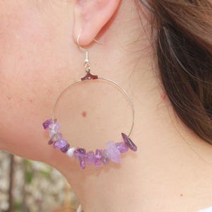 Amethyst earrings, Custom hoop earrings with Amethyst beads, jewelry gift daughter, crystal hoop earrings, February Birthstone earrings wife image 5