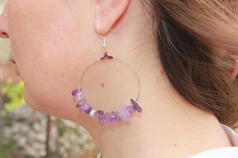 Amethyst earrings, Custom hoop earrings with Amethyst beads, jewelry gift daughter, crystal hoop earrings, February Birthstone earrings wife image 5