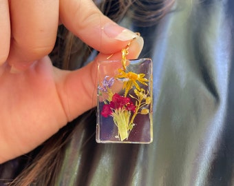 Geburtsmonat Blumenstrauß Halskette Ohrringe Unikat Geburtstagsgeschenk, Individuell gepresste Wildblume Schmuck Muttertagsgeschenk für Tante Frau