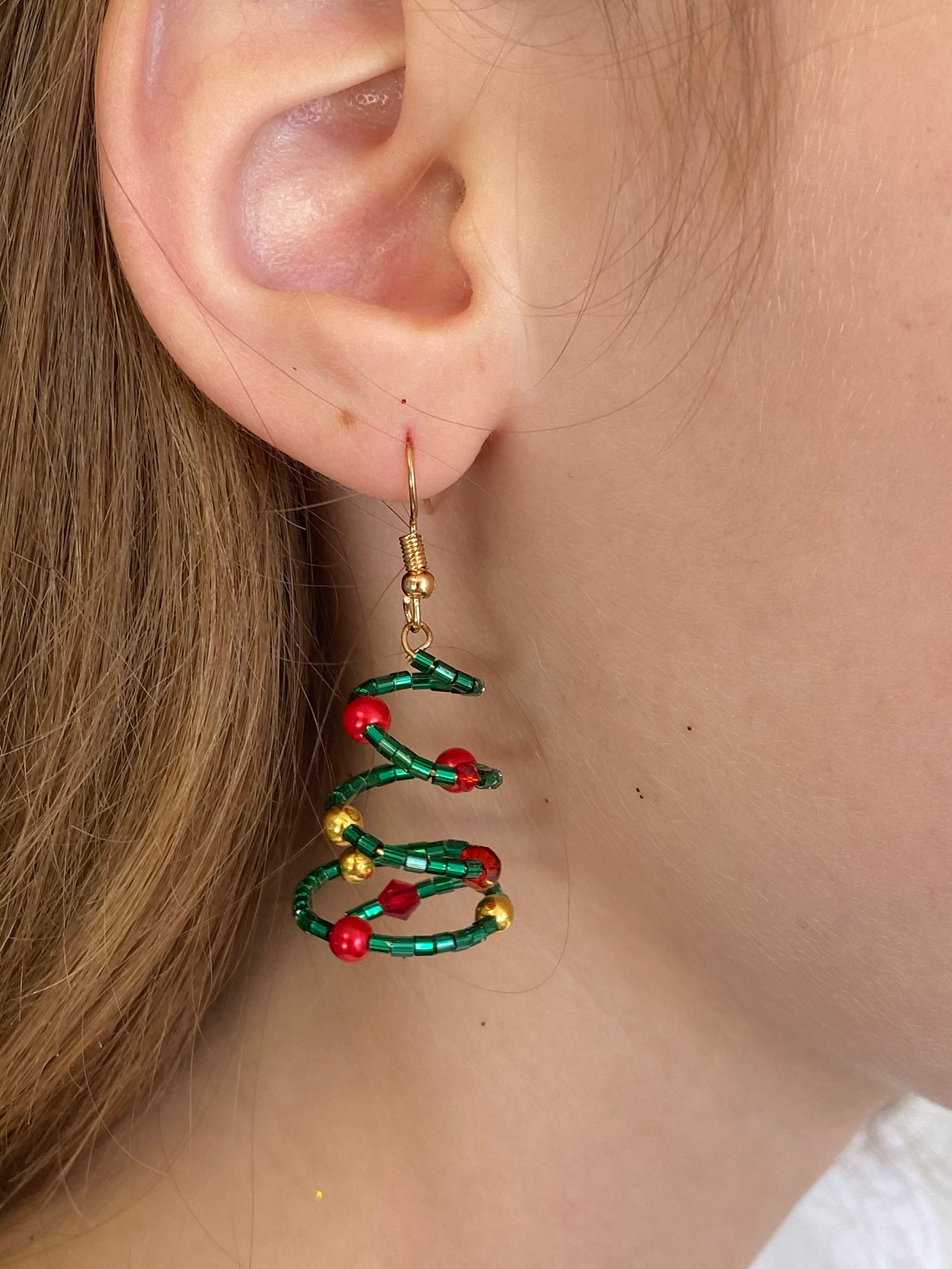 Christmas Tree Earrings Wire Xmas Tree Earrings with pearls Etsy