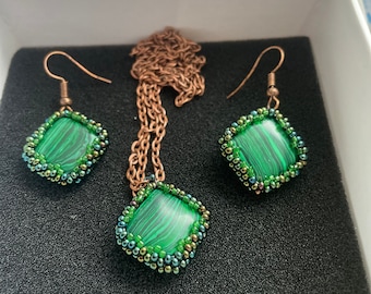 Malachite earrings, crystal earrings, gemstone green stone earrings, simple earrings, dangle square earrings, Mothers Day gift for her mom