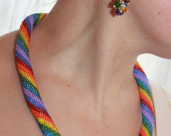 Colorful beaded choker necklace, striped rainbow necklace African boho chic necklace for girlfriend birthday sister lesbian jewelry crochet