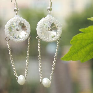 swarovski dangle earrings, Silver chain drop earrings gift for her women, Long chandelier bridal earrings, Formal earrings, wedding earrings image 5