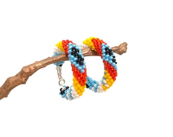 Beaded hoop earrings for her, Turquoise hoop earrings 1.2&quot;, Native Americans seed bead earrings, western bridesmaid gifts, Ethnic earrings