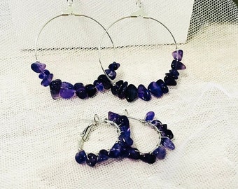 Amethyst earrings, Custom hoop earrings with Amethyst beads, jewelry gift daughter, crystal hoop earrings, February Birthstone earrings wife