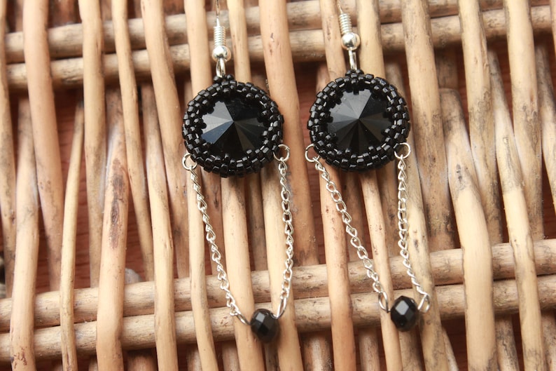 Earrings. Black earrings beaded, Gothic earrings, goth chain earrings, goth jewelry, steampunk earrings, black jewelry for her, self gift, 画像 9