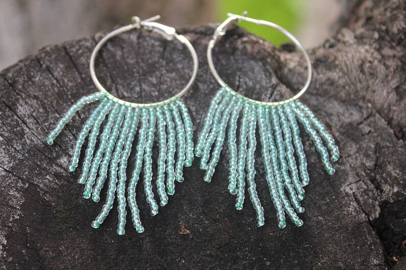 Mint Green Tassel Hoop Earrings for Women Bridesmaid Earrings Etsy