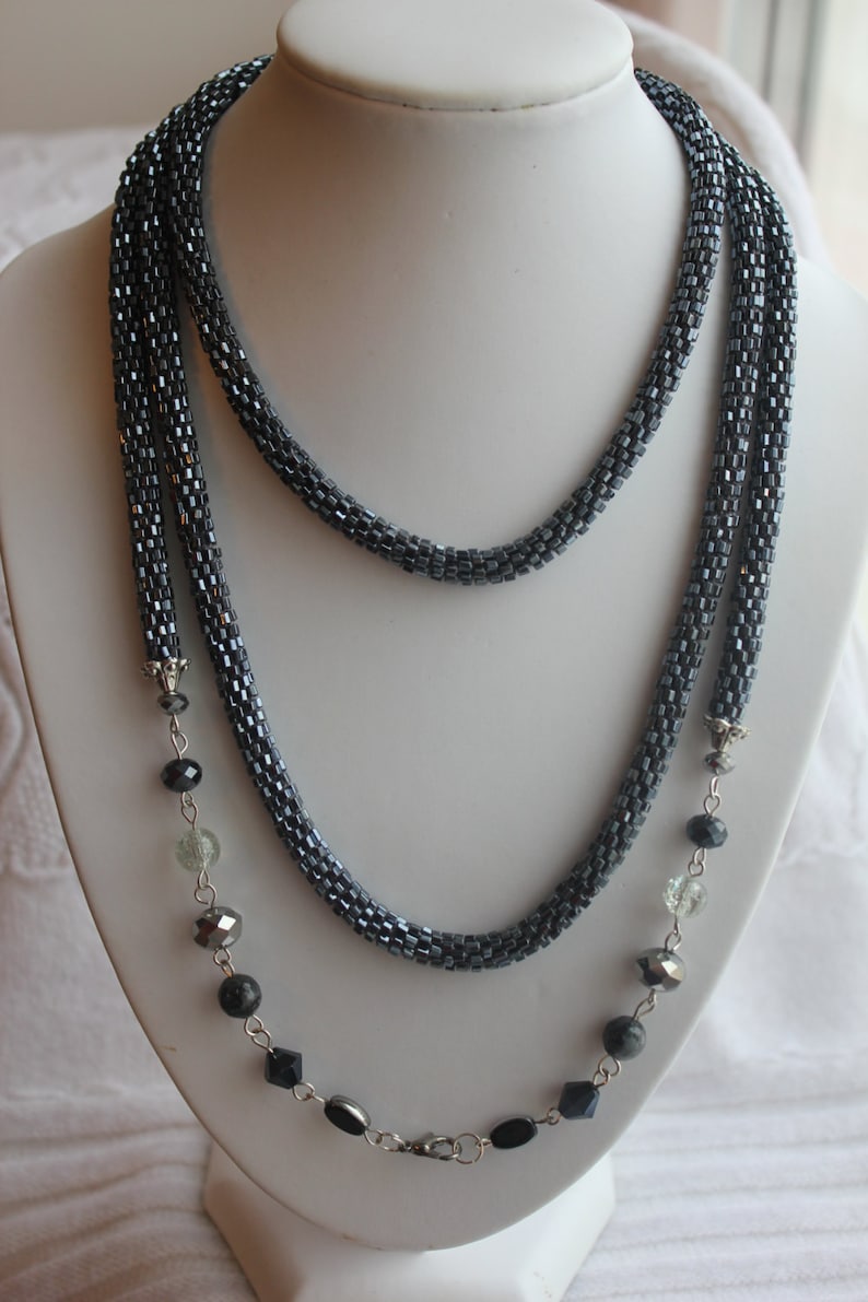 Hematite Bead Necklace Beaded Layered Lariat Necklace Choker Etsy Canada