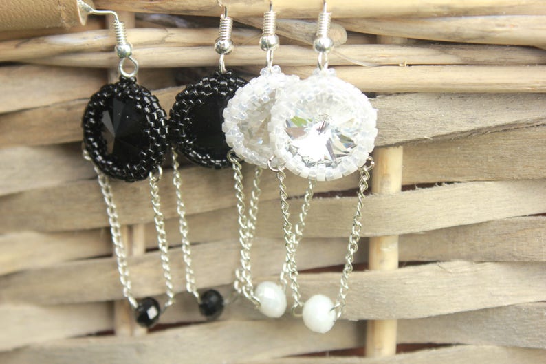 swarovski dangle earrings, Silver chain drop earrings gift for her women, Long chandelier bridal earrings, Formal earrings, wedding earrings image 1