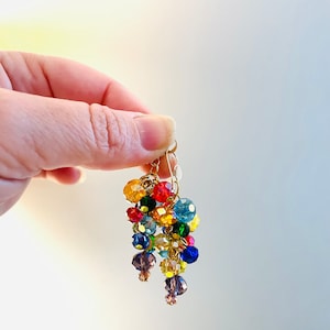 Multicolor crystal earrings dangle Rainbow cluster earrings drop elegant classy earrings gold or silver unique birthday gift for her mother image 9