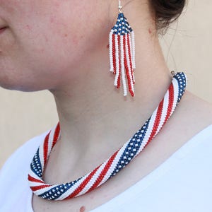 4th July jewelry birthday gifts for grandma mom, american flag necklace, patriotic jewelry, labor Day sale, patriotic beaded choker for wife image 1