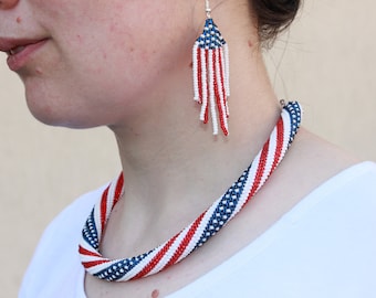 4th July jewelry birthday gifts for grandma mom, american flag necklace, patriotic jewelry, labor Day sale, patriotic beaded choker for wife