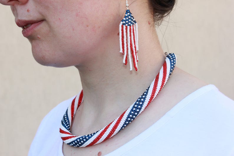 4th July jewelry birthday gifts for grandma mom, american flag necklace, patriotic jewelry, labor Day sale, patriotic beaded choker for wife image 1