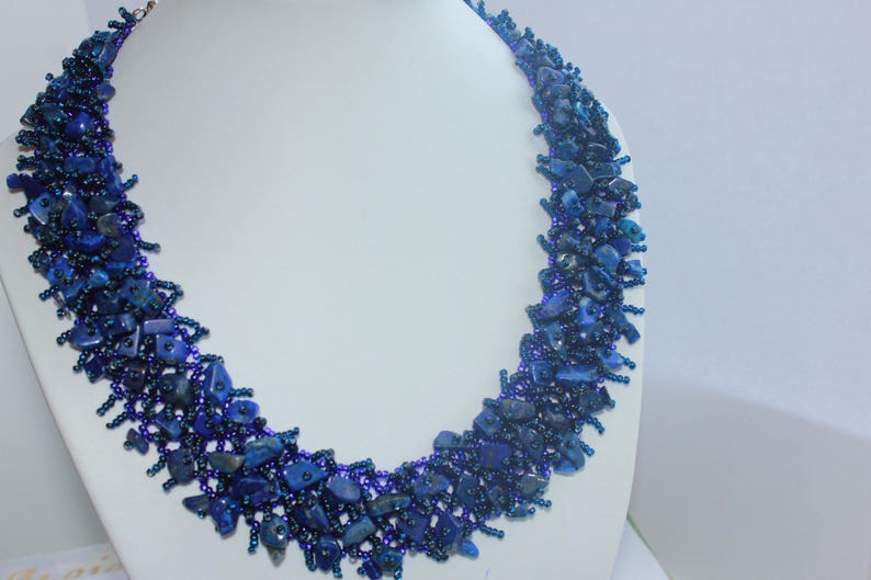 Raw birthstone Lapis Lazuli crystal necklace collar unique holiday gift for her handmade beaded jewelry set for mom wife September birthday image 5