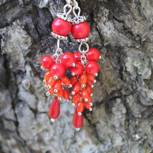 Valentines day Red coral statement earrings gift for women, mom birthday gift gemstone cluster earrings, unique gift for her dangle earrings image 3