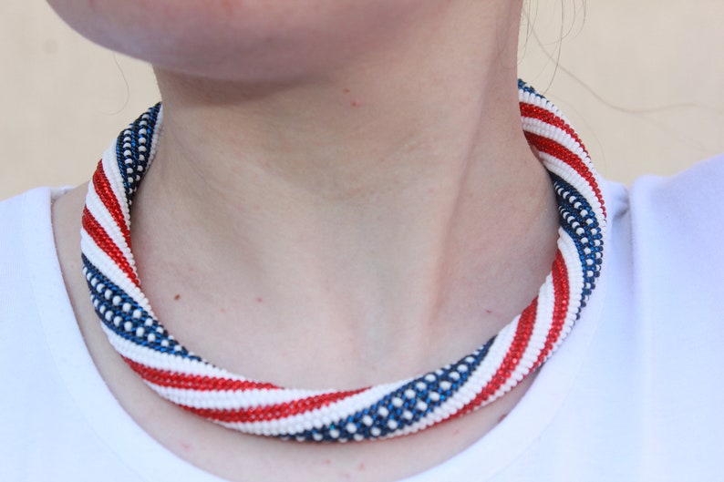 4th July jewelry birthday gifts for grandma mom, american flag necklace, patriotic jewelry, labor Day sale, patriotic beaded choker for wife image 6