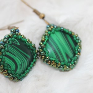 Malachite earrings, crystal earrings, gemstone green stone earrings, simple earrings, dangle square earrings, Mothers Day gift for her mom image 3