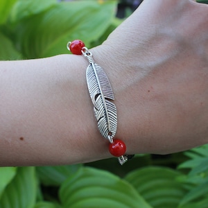 Personalized birthstone feather bracelet Silver Malachite bracelet for her for men friendship bracelet, matching couple bracelets minimalist image 7