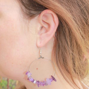 Amethyst earrings, Custom hoop earrings with Amethyst beads, jewelry gift daughter, crystal hoop earrings, February Birthstone earrings wife image 6