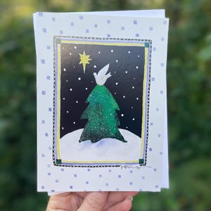 Carte de voeux de Noël avec étoile de Noël, arbre de Noël et colombe de la paix Carte de Noël paix dans le monde en boîte Carte de voeux de Noël pour maman