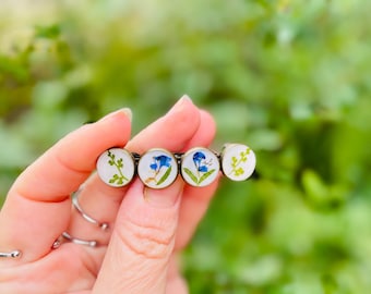 Blue and White Real Wildflower Barrette Hair Pin: handmade nature hair accessories