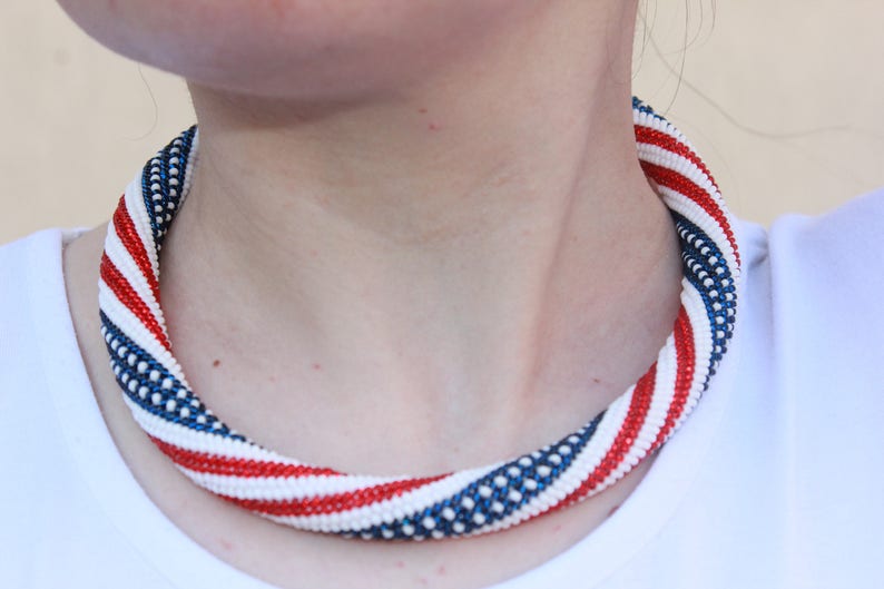 4th July jewelry birthday gifts for grandma mom, american flag necklace, patriotic jewelry, labor Day sale, patriotic beaded choker for wife image 2