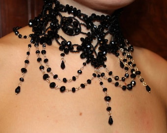 Downton Abbey Lady Mary replica necklace Black beaded handmade necklace collar for her Goth collar choker matching black lace wedding dress