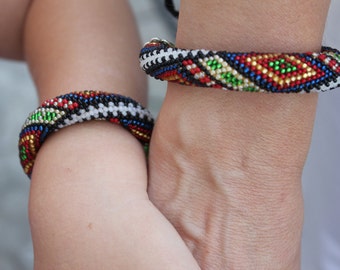 native americans indian jewelry bracelets, Mother Daughter matching Bracelets, Geometric Bead crochet bracelets, multicolor bracelet