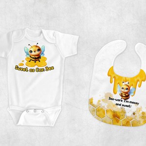 Set PNG &quot;Dolce come una canina&quot; - Design a sublimazione per tutina e bavaglino per neonati / Clipart di un&#39;ape carina, stampabile per baby shower divertente, download digitale
