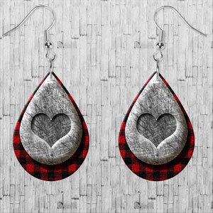 Heart Stamped Metal Tear drop earring  design Digital File