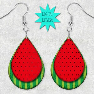 Watermelon Layered Teardrop earrings Digital File