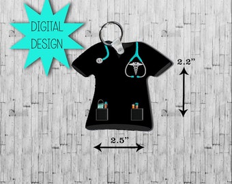 Enfermera Scrub Top Black Key Chain Digital File