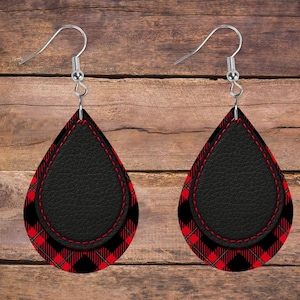 Teardrop Faux Leather Plaid Look Earring Digital File