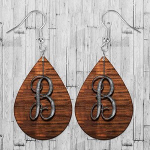 B Faux Metal Charm Teardrop earrings
