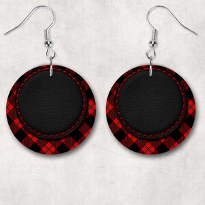Round Faux Leather Plaid Look Earring Digital File