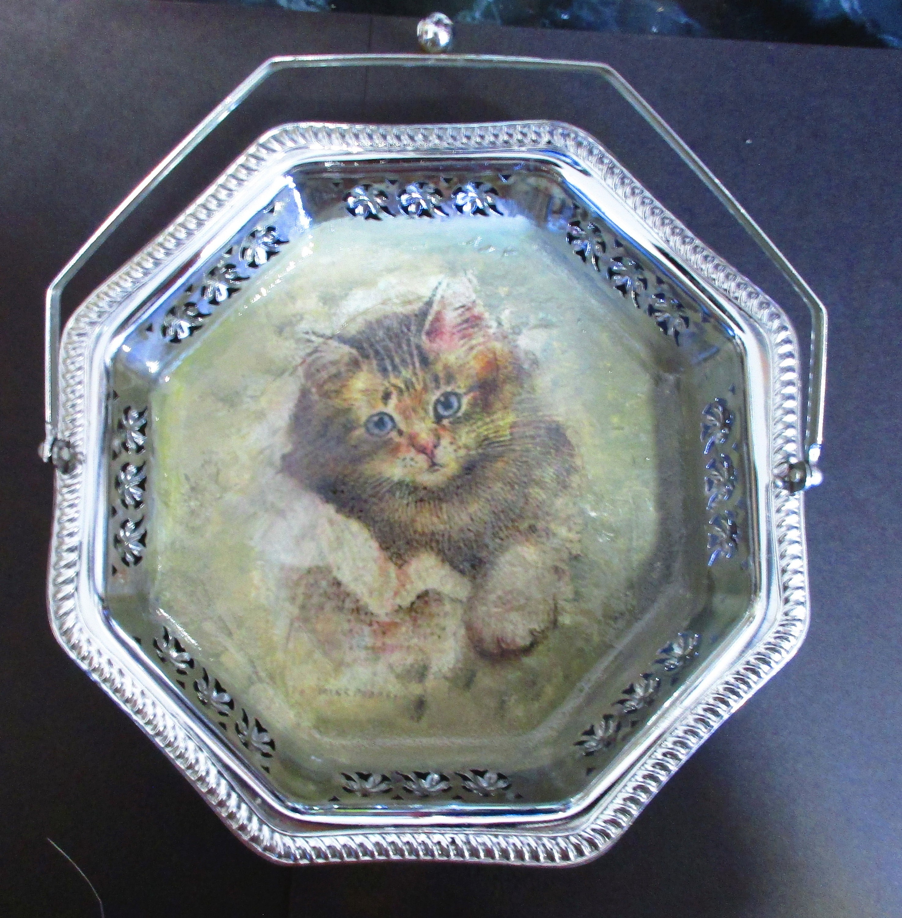 Decoupage Hand Decorated Metal Tray With Handle Etsy