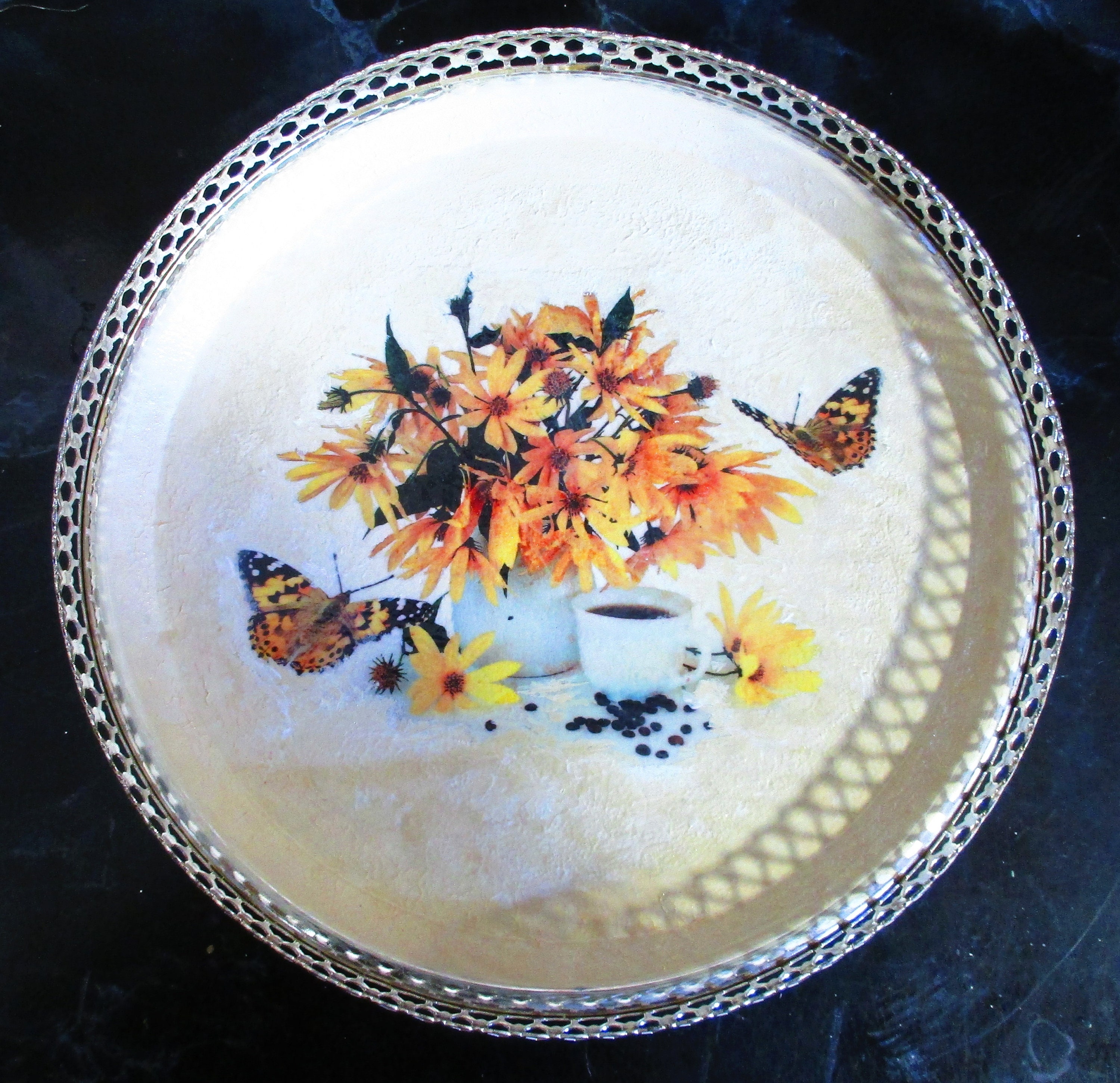 Decoupage Hand Decorated Metal Tray Etsy