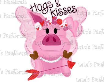 PNG Hogs and Kisses Pig Valentine | Sublimation File | Screen Print Digital Download | Valentines Shirt Design