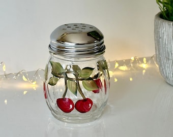 Cute cheese shaker painted cherries, practical cherry kitchen table decor, fruit cheese shaker, tiered tray cherry decor, mom birthday gift