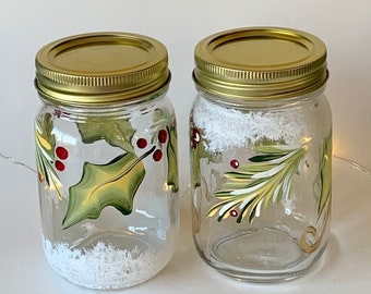 Painted mason jar, spell jar, mason jar candle, mason jar lights, toothbrush holder, painted glass Christmas jar, treat jar, date night jar