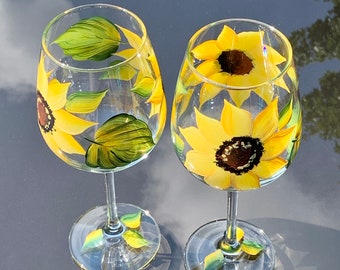Painted Wine Glasses With Sunflowers. Listing is for 2 Pcs , 18.5 Fluid Oz.  - Etsy